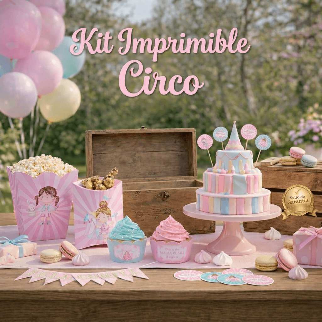 Kit Imprimible Circo Rosa - Decoración Completa para Cumpleaños