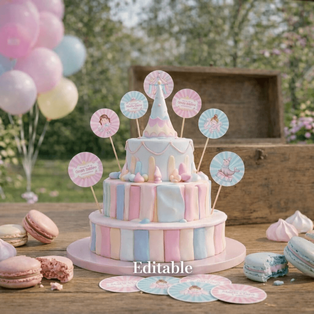 Kit Imprimible Circo Rosa - Decoración Completa para Cumpleaños - Imagen 4