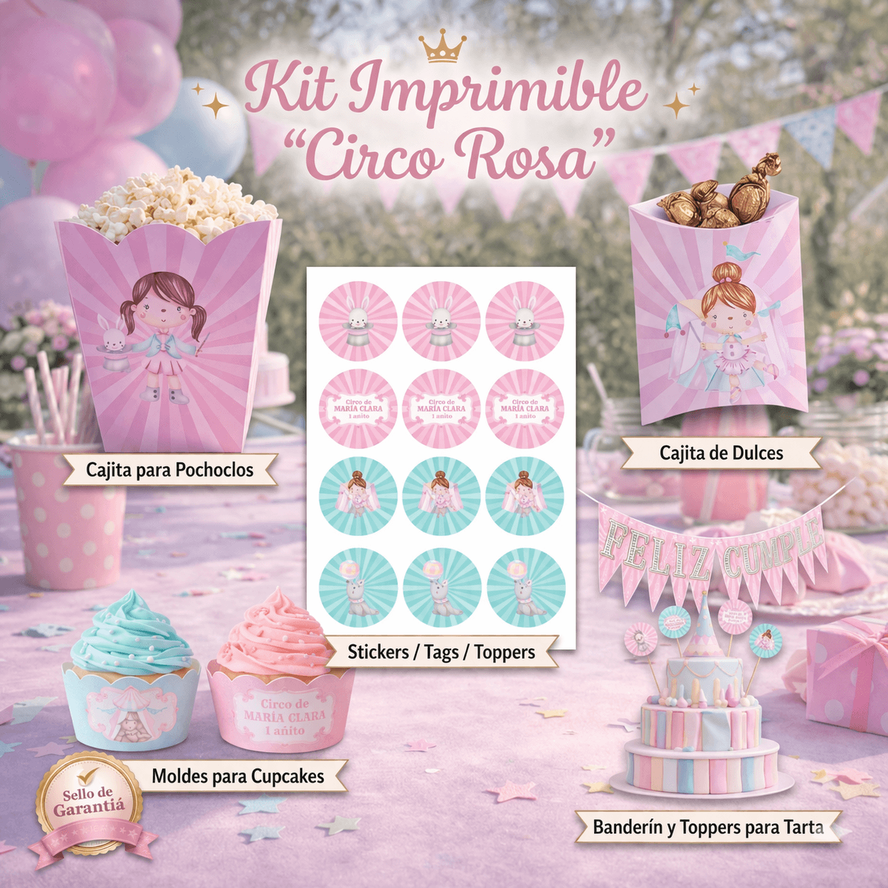 Kit Imprimible Circo Rosa - Decoración Completa para Cumpleaños - Imagen 7