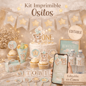 Kit Imprimible Ositos Editable para Cumpleaños