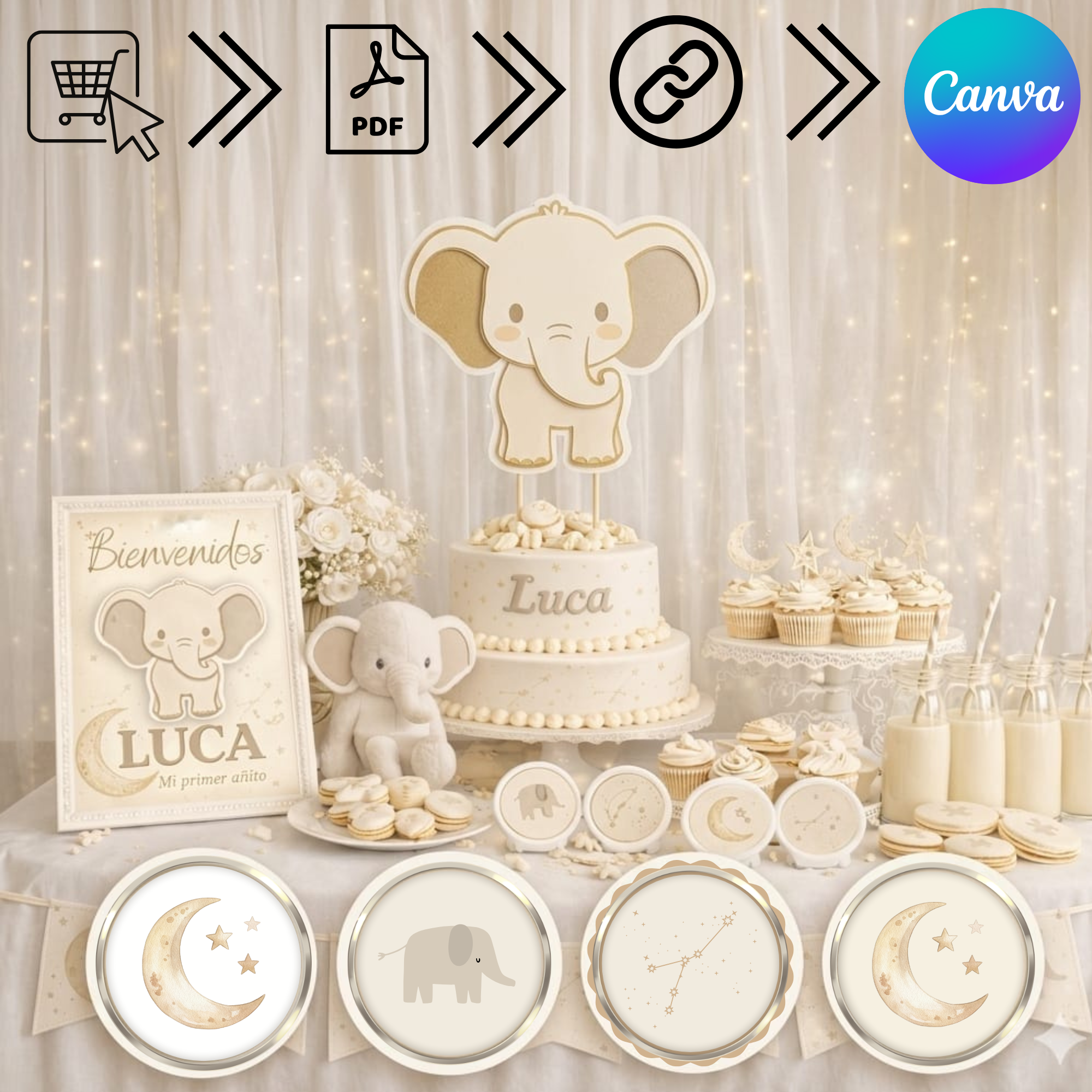 Kit de Fiesta Elefante Beige - Imagen 6